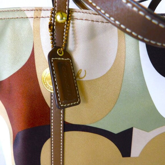 Medium Army Green Camouflage Signature "C" Coach Tote Handbag Purse - Picture 4 of 15